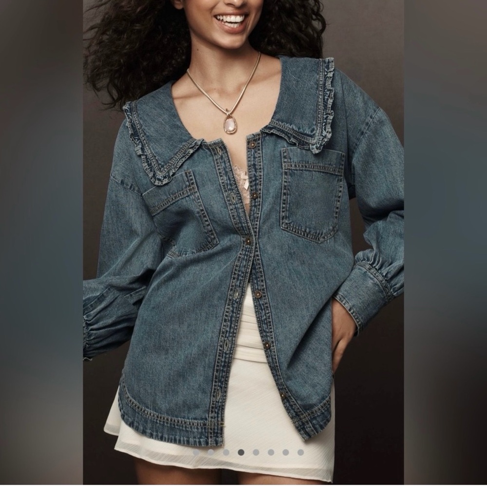 Pilcro Denim Button-Front Top in Medium Blue
